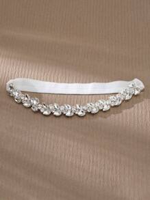 1pc Lady's Elastic Leg Garter With Rhinestone Design, Perfect For Wedding Decoration - Silver - View 1