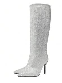 New Quality Rhinestone Knee-High Boots, Sexy Thin High Heels Over-The-Knee Boots For Women - Grey - View 8