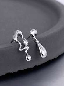 1 對女士耳環,ins 風格,奢華,不常見,黃銅材質,不對稱熔岩水滴流體形狀耳釘,歐美設計,個性化時尚耳釘,耳飾