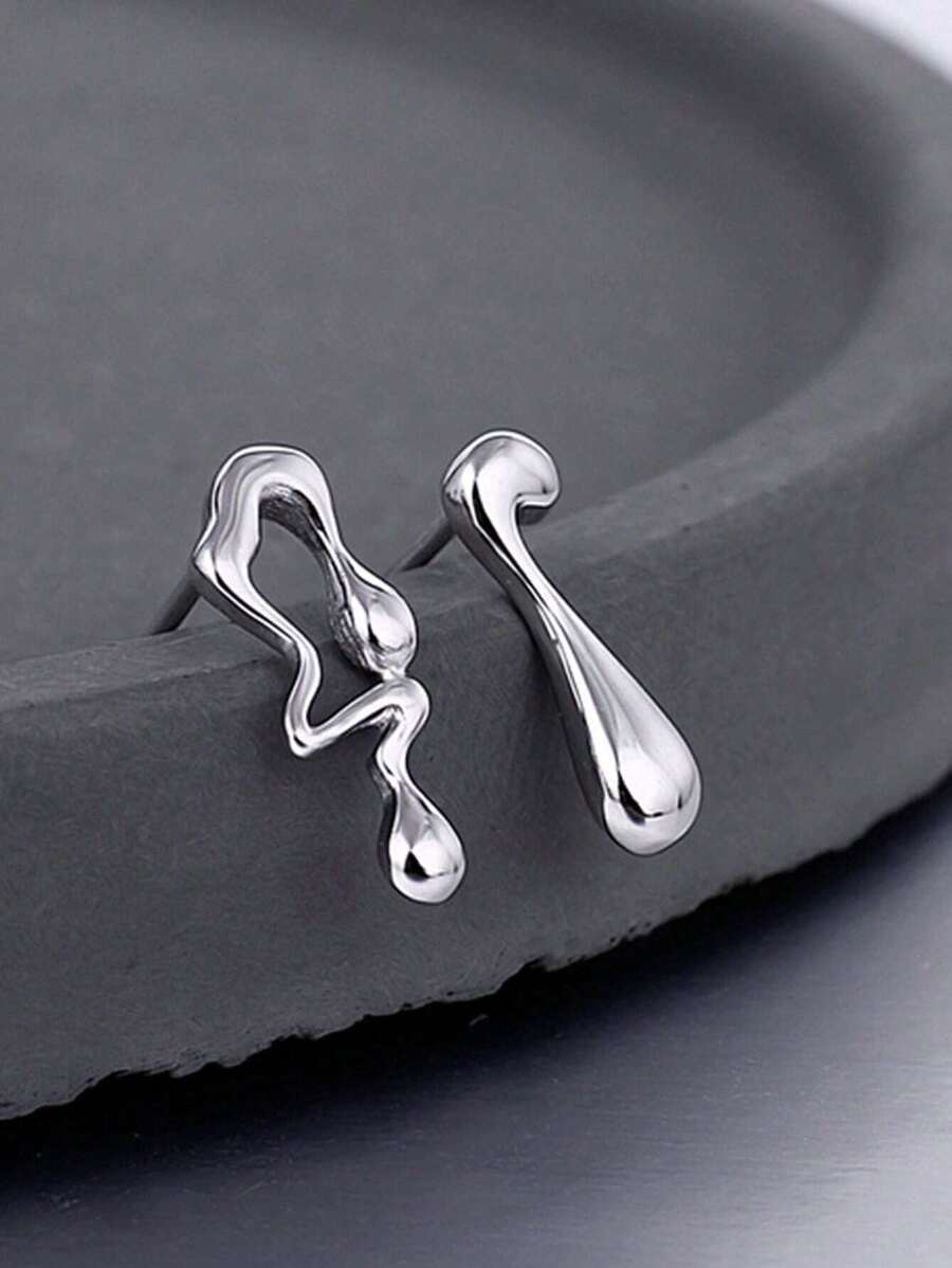 1 對女士耳環,ins 風格,奢華,不常見,黃銅材質,不對稱熔岩水滴流體形狀耳釘,歐美設計,個性化時尚耳釘,耳飾