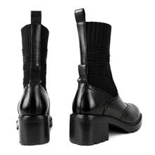 ISNOM  Ankle Boots For Women Chelsea Boots Sock Boots For Women Slip On Elastic Oxford Boots Elastic Lug Sole Boots With Low Chunky Heel - 黑色 - 查看 6