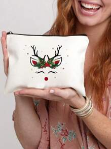 Túi đựng đồ trang điểm phong cách hoạt hình thân yêu, Túi đựng mỹ phẩm có khóa kéo chống nước, Túi vệ sinh nhẹ cầm tay dễ thương - Màu be - Xem 1