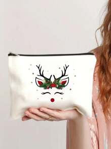 Túi đựng đồ trang điểm phong cách hoạt hình thân yêu, Túi đựng mỹ phẩm có khóa kéo chống nước, Túi vệ sinh nhẹ cầm tay dễ thương - Màu be - Xem 2