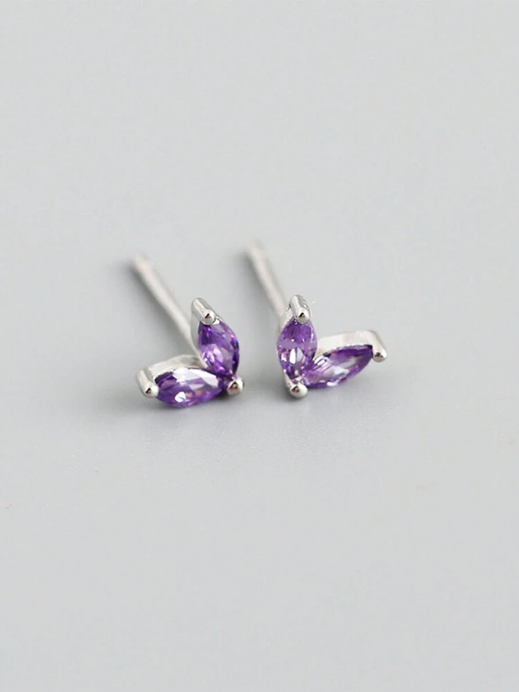 1 Par Pendientes De Tuerca De Diseño De Dos Hojas De Plata Esterlina 925 De Estilo Fresco Como Regalo De Cumpleaños - Plateado - Ver 1