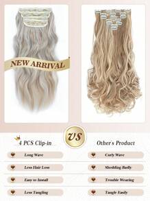 4PCS Hair Extensions Clip in Platinum Blonde with Dark Gold 20Inch Hair Extension Long Wavy Full Head Clip in Hair Extension Synthetic Fiber Hair Pieces for Women - Piano Color - View 2