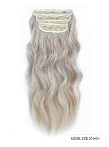 4PCS Hair Extensions Clip in Platinum Blonde with Dark Gold 20Inch Hair Extension Long Wavy Full Head Clip in Hair Extension Synthetic Fiber Hair Pieces for Women - Piano Color - View 7
