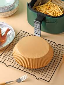 25pcs/50pcs/100pcs Air Fryer Paper Liners, Reusable High Temperature Resistant Oil Absorbing Liners, Round Baking Paper - Yellow - View 3