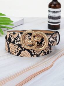 1pc Ladies' Vintage Double Snake Buckle Belt, Fashionable And Personalized Y2k Pu Leather Belt, Gothic Style Punk Belt With Snake Pattern For Halloween, Cosplay And Daily Wear, Black - Black - View 5