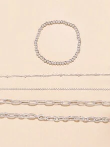 Conjunto de 5 pulseiras de metal minimalistas com corrente e contas vazadas para mulheres (quantidade aleatória de contas)
