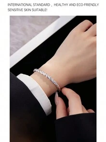 Under the banyan tree 1 件簡約 925 純銀扭絲和開口手鐲女式,ins 風格流行簡約設計腕帶 - 金色 - 查看 6