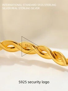 Under the banyan tree 1 件簡約 925 純銀扭絲和開口手鐲女式,ins 風格流行簡約設計腕帶 - 金色 - 查看 11