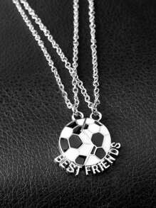 2 件/套歐美風格足球吊墜好友項鍊,適合男孩、女孩和兒童日常佩戴 - 黑與白 - 查看 1