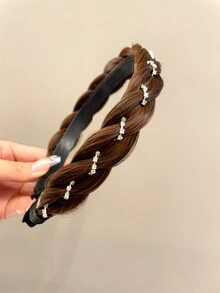 1 Diadema De Trenza Retorcida Para Damas Con Decoración De Diamantes De Imitación Y Extensión De Cabello Sintético - Multicolor - Ver 2