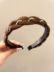 1 Diadema De Trenza Retorcida Para Damas Con Decoración De Diamantes De Imitación Y Extensión De Cabello Sintético - Multicolor - Ver 3