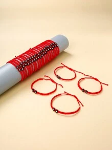 1件手工字母心形串珠手链 女士可调节饰品 - 紅色 - 查看 5