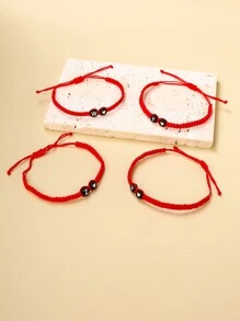 1件手工字母心形串珠手链 女士可调节饰品 - 紅色 - 查看 4