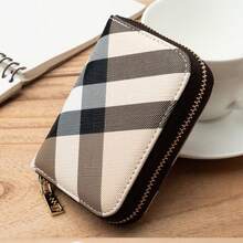 格纹图案卡包，迷你拉链零钱包，PU 短钱包，女士钱包，女士奢华多功能休闲钱包，多卡槽卡包，拉链钱包，手拿包，零钱包，卡包 - 彩色 - 查看 4