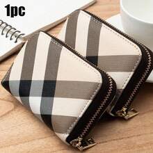 格纹图案卡包，迷你拉链零钱包，PU 短钱包，女士钱包，女士奢华多功能休闲钱包，多卡槽卡包，拉链钱包，手拿包，零钱包，卡包 - 彩色 - 查看 5