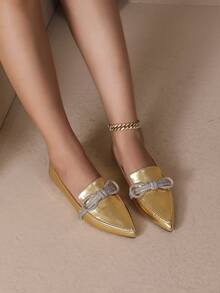 Zapatos Planos Con Decoración De Diamantes De Imitación Y Brillo Dorado Para Mujer - Dorado - Ver 7