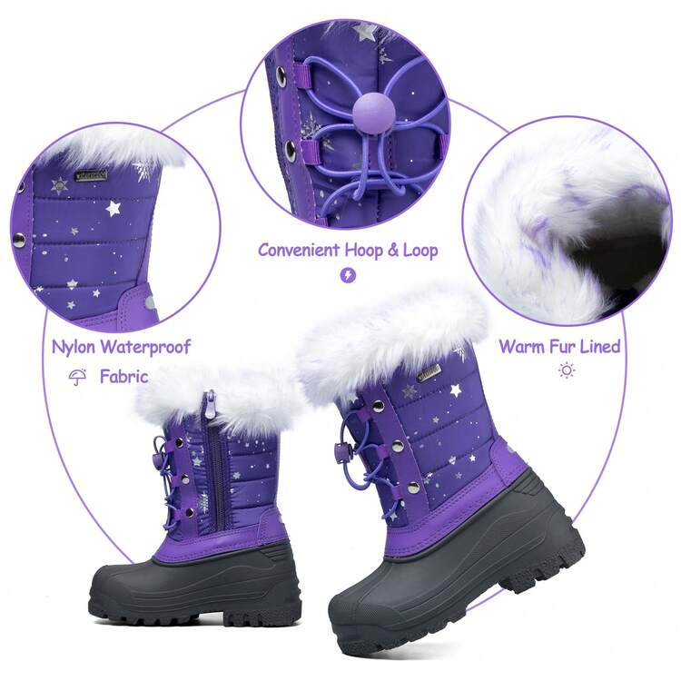 PENNYSUE Boys & Girls Snow Boots Insulated Fur Lined Warm Anti-Slip Waterproof Winter Boot (Toddler/Little Kid/Big Kid) - 紫色 - 查看 4