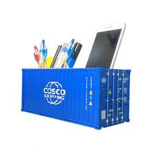 1pc Craft Storage Box, Desk Organizer, Realistic Container Ship Model, Plastic Pen Holder, Creative Business Gift, Thanksgiving & Halloween Decoration, Mobile Phone Holder - Blue - View 2