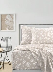 4-Piece Floral Bed Sheet Lux Decor High GSM Brushed Microfiber Bedding Set – Soft & Cozy Feel – Fits Up To 16 Inches Deep Pocket – Complete Bedding With Sheets & Pillowcases – Back To School, Home Decor, Breathable Sheets, Graduation Gifts – Soft Bed Linens, Comfortable Bedding Set, Luxury Bedroom Decor, Valentine's Day Bedroom, Spring Bedding Refresh, Guest Room Essentials, Dorm Room Bedding, Premium Bed Linens, Easy Care Sheets, Hypoallergenic Fabric, Year-Round Comfort, Master Bedroom Update, Matching Bedding Set, Hotel Quality Linens - 灰褐色 - 查看 3