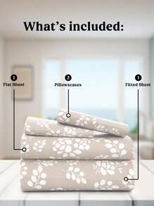 4-Piece Floral Bed Sheet Lux Decor High GSM Brushed Microfiber Bedding Set – Soft & Cozy Feel – Fits Up To 16 Inches Deep Pocket – Complete Bedding With Sheets & Pillowcases – Back To School, Home Decor, Breathable Sheets, Graduation Gifts – Soft Bed Linens, Comfortable Bedding Set, Luxury Bedroom Decor, Valentine's Day Bedroom, Spring Bedding Refresh, Guest Room Essentials, Dorm Room Bedding, Premium Bed Linens, Easy Care Sheets, Hypoallergenic Fabric, Year-Round Comfort, Master Bedroom Update, Matching Bedding Set, Hotel Quality Linens - 灰褐色 - 查看 2