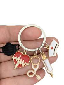 1入組黑色醫生和護士醫療鑰匙扣首飾口罩鑰匙扣醫療救援鑰匙扣注射器聽診器愛護士帽鑰匙扣,是醫生、護士、醫護人員感恩節禮物、聖誕禮物、聖誕節配飾、聖誕節裝飾品,護士禮物的理想選擇 - 黑色 - 查看 3