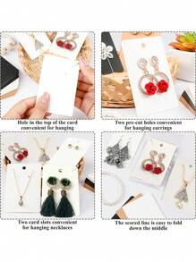 50入組耳環卡，耳環架卡，附 50入組袋，耳環展示卡，用於耳環項鍊展示和珠寶包裝（白色） - 白色 - 查看 2
