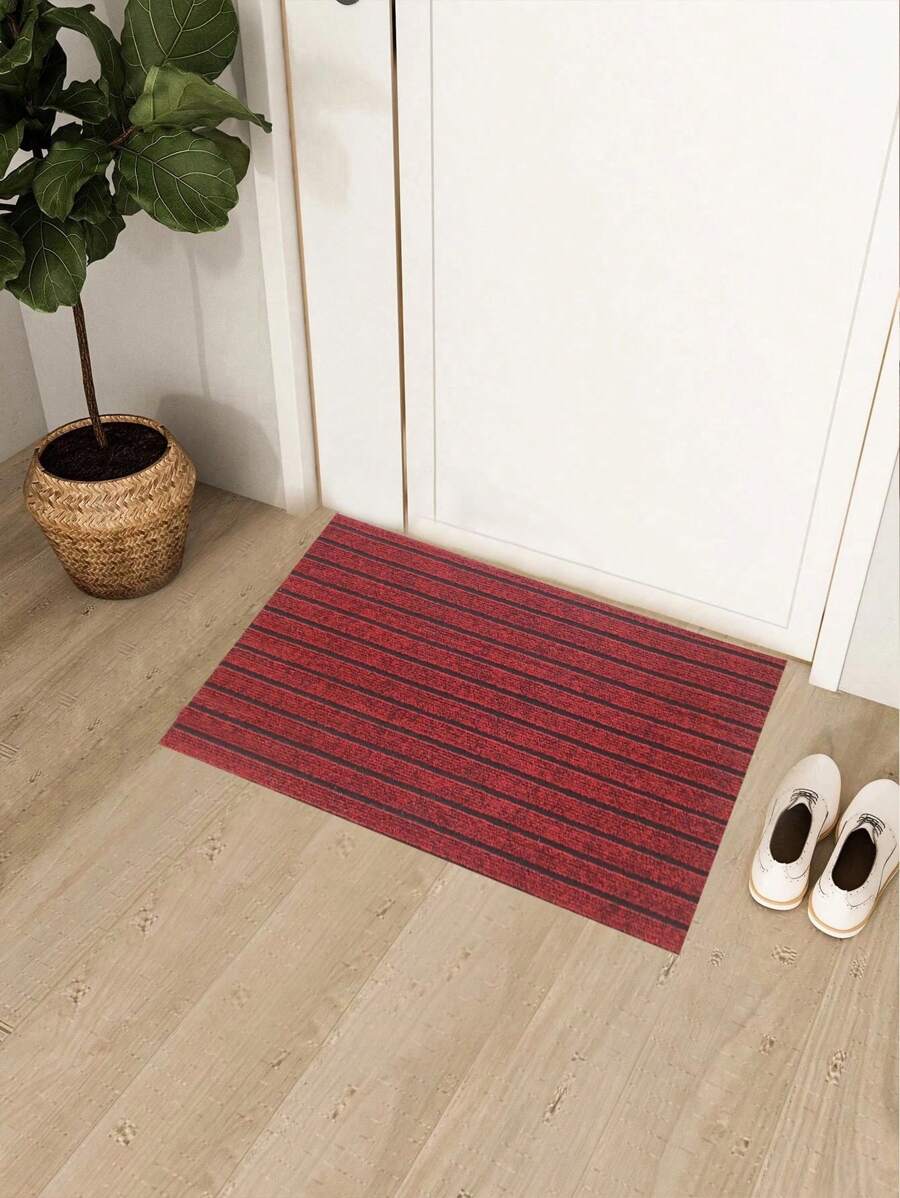 1pc Simple Anti-Slip & Dirt-Resistant Seven Stripe Entrance Door Mat - Red - View 1