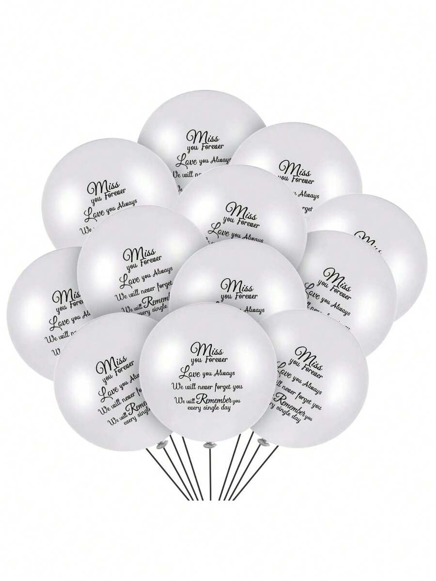 20 Piezas De Globos Para Funerales Y 2 Piezas De Cintas, Adecuados Para Decoración De Funerales - Blanco y Negro - Ver 1