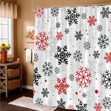 1 件冬季卡通风格雪花浴帘，简约时尚现代家居浴室装饰秋季装饰浴室配件返校 - 黑與白 - 查看 2