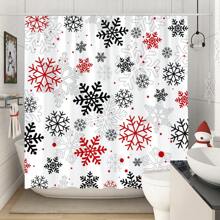 1 件冬季卡通风格雪花浴帘，简约时尚现代家居浴室装饰秋季装饰浴室配件返校 - 黑與白 - 查看 3