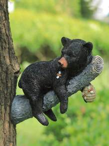 1pc Resin Bear On Branch Animal Decoration Figurine, Outdoor Garden Hanging Ornament With Realistic Design - Multicolor - View 1