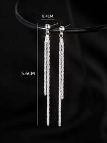 1對優雅簡約星光閃爍長流蘇耳環,適合女性日常和派對穿著 - 銀色 - 查看 4