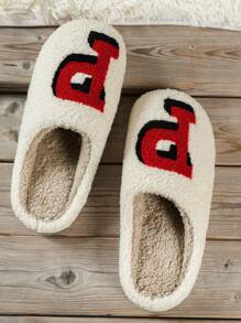 Của phụ nữ Mùa thu Mùa Đông Plush ấm áp Dép đi trong nhà Với Thêu Chữ , Gót phẳng , Giải trí Và Thoải mái Phòng ngủ Vật dụng trong nhà Giày dép - Đỏ - Xem 1