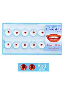 1盒10件，红色水晶莱茵石牙齿饰品牙齿配件 - 紅色 - 查看 4