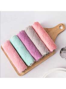 5入組微纖維碗布,雙面加厚陽離子超吸水珊瑚絨碗布,柔軟擦拭清潔布,適用於家用廚房家庭清潔隨機顏色發貨