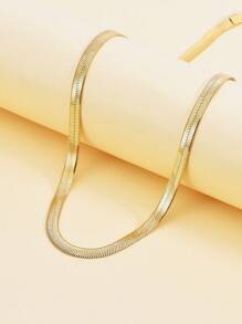 1pc Fashionable 18K Gold Color Stainless Steel Snake Bone Blade Chain Necklace, High-Quality Necklace For Wedding, Engagement, And Party - Gold - View 7