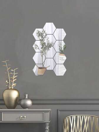 12 件六角形镜子墙贴，塑料几何装饰镜贴纸，用于家居装饰墙面装饰房间装饰墙镜，用于房间浴室装饰客厅装饰