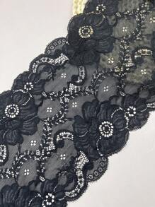 1pc 2m Black & Red Elastic Lace Fabric With 3D Floral Pattern, Soft Touch For Lingerie, Clothing Decoration, DIY Sewing And More
