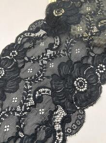 1pc 2m Black & Red Elastic Lace Fabric With 3D Floral Pattern, Soft Touch For Lingerie, Clothing Decoration, DIY Sewing And More
