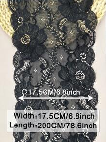 1pc 2m Black & Red Elastic Lace Fabric With 3D Floral Pattern, Soft Touch For Lingerie, Clothing Decoration, DIY Sewing And More