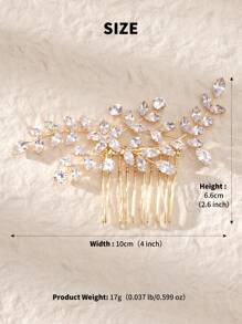 1件装女士精美新娘发梳，婚礼派对伴娘装饰发饰，镶嵌锆石的优雅头饰，情人节配饰 - 金色 - 查看 9