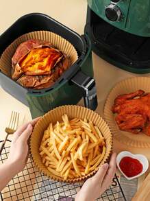 25pcs/50pcs/100pcs Air Fryer Paper Liners, Reusable High Temperature Resistant Oil Absorbing Liners, Round Baking Paper - Yellow - View 2