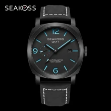 Seakoss男士 Gmt石英鍍膜潛水機械錶,超級發亮藍寶石海鷗2557自動機芯腕錶,日曆功能 - 藍色 - 查看 2