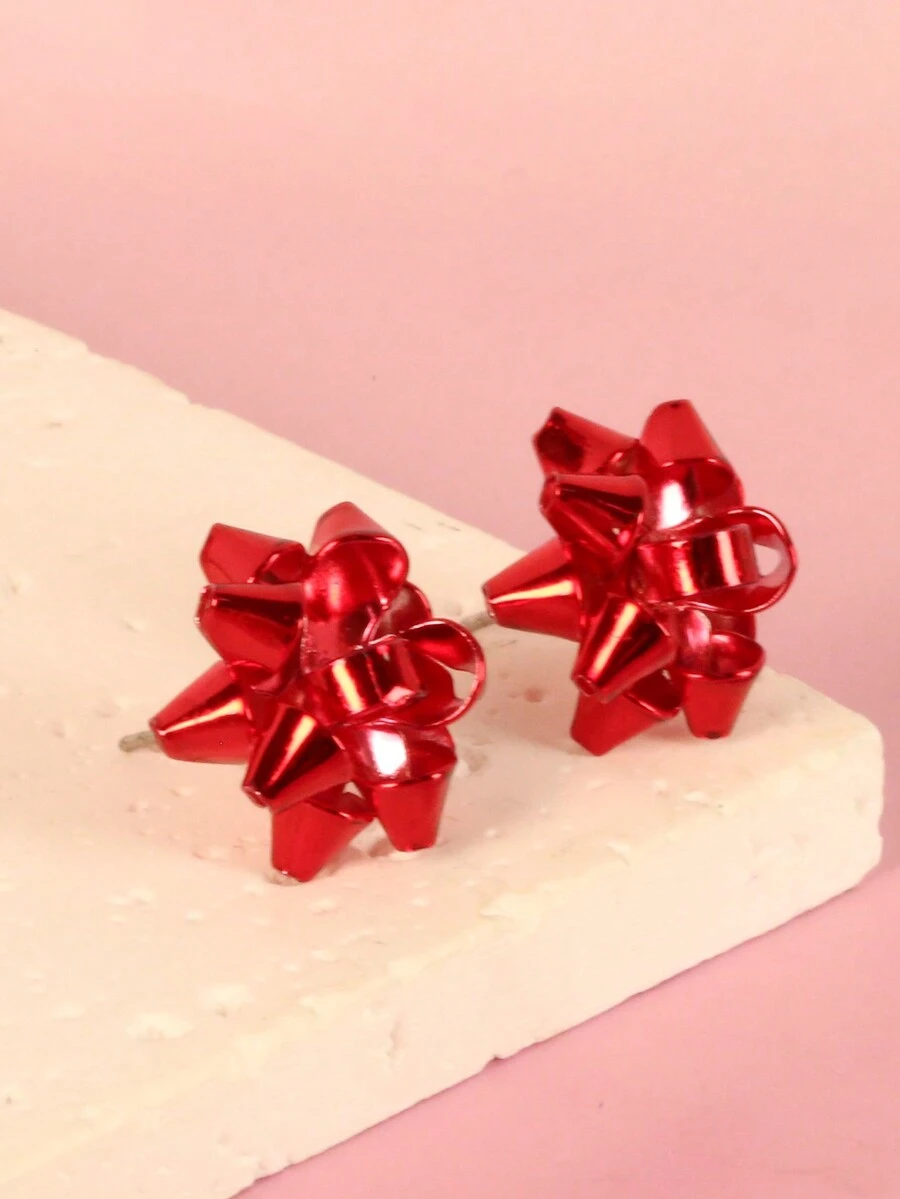 1 件新款聖誕耳環,簡約金屬花聖誕耳環 - 紅色 - 查看 1