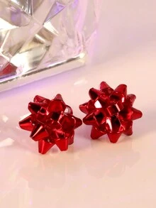 1 件新款聖誕耳環,簡約金屬花聖誕耳環 - 紅色 - 查看 3