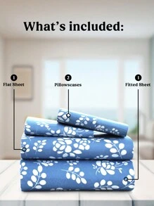 Lux Decor 4-Piece Floral Bed Sheet Set, High GSM Brushed Microfiber Bedding With 16-Inch Deep Pocket Fitted Sheet, Soft Cozy Breathable Bed Sheets And Pillowcases, Easy Care Bedding For Bedroom, Guest Room And Dorm - 藏蓝色 - 查看 2