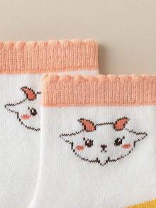 5 雙/包 女童加厚羊卡通印花中筒襪,適合秋冬日常穿著 - 彩色 - 查看 6